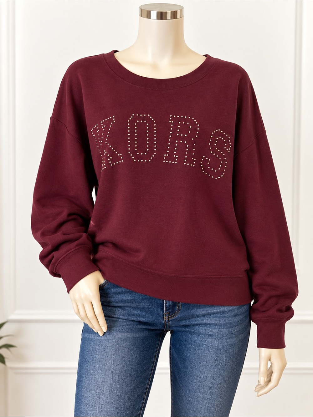 Michael Kors Wine Studded KORS Logo Crewneck Sweatshirt